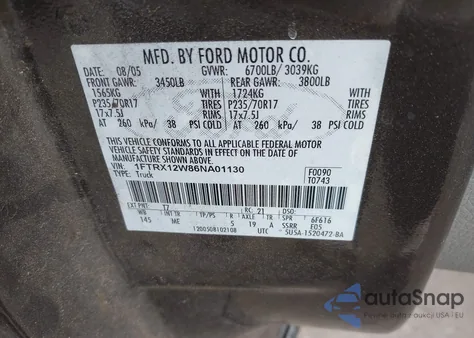 2006 Ford F-150 Stx/Xl/Xlt from USA, damaged, VIN 1FTRX12W86NA01130